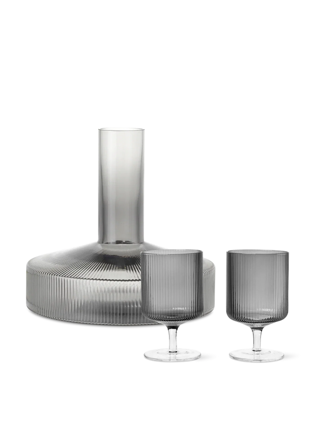 Ripple Wine Carafe & Wine Glasses - Set of 2 - Gift Set - Smoked Grey