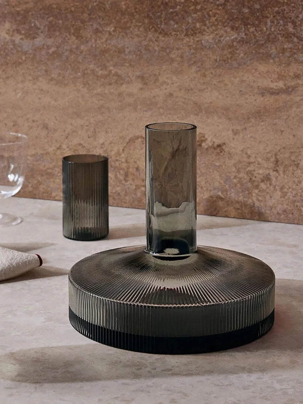 Ripple Wine Carafe & Wine Glasses - Set of 2 - Gift Set - Smoked Grey