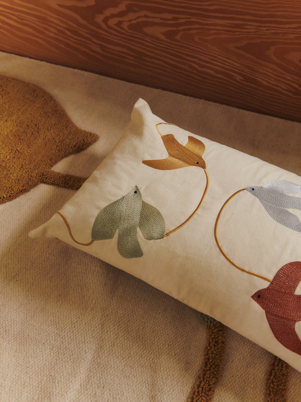 Swif Bird Embroidered Cushion - Rectangular - Multi